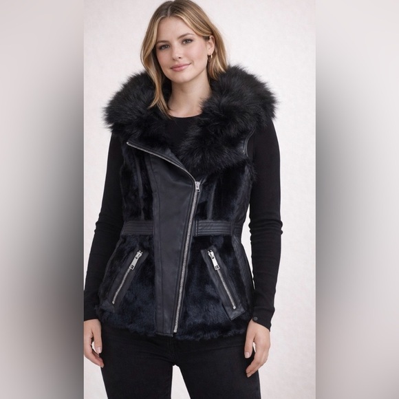Guess Jackets & Blazers - Guess Black Faux Fur Vest